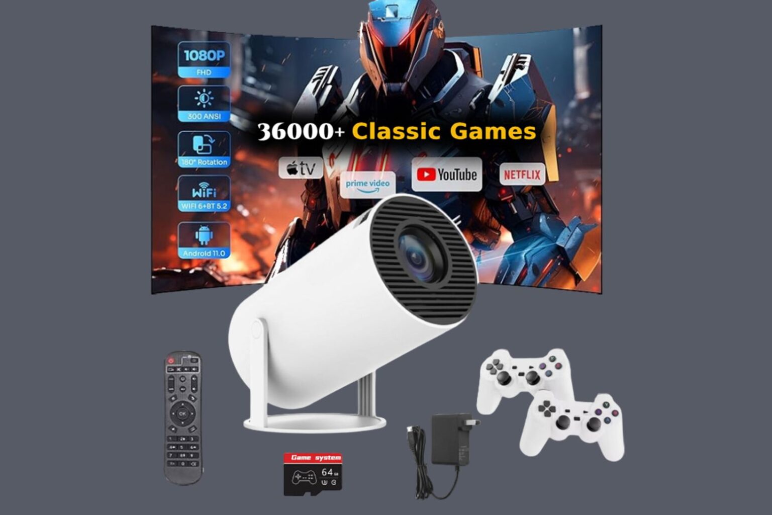 A projector with two gaming consoles and a monitor behind.