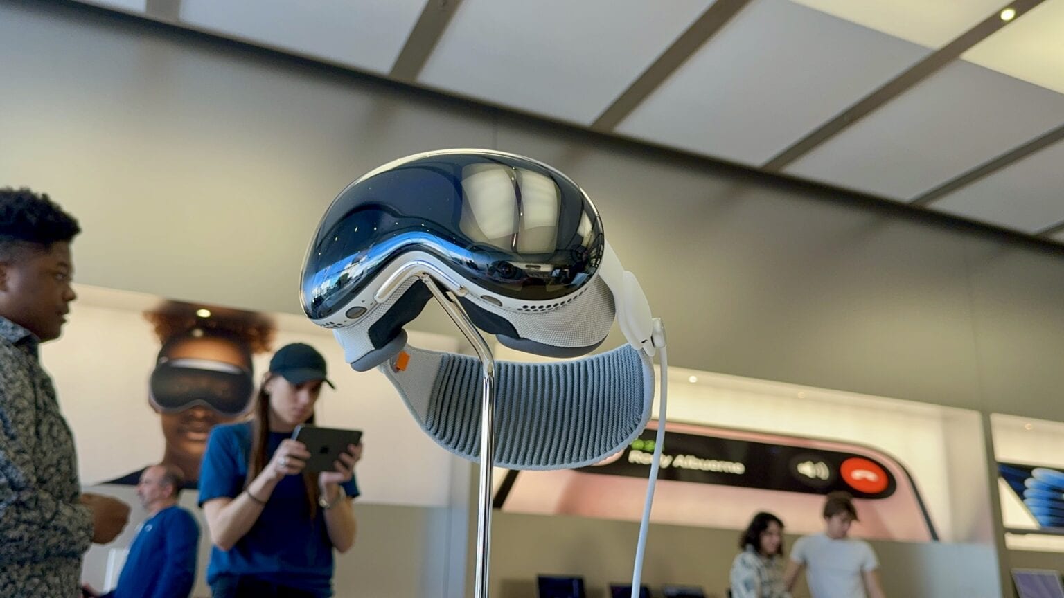 Vision Pro on display at an Apple retail store.