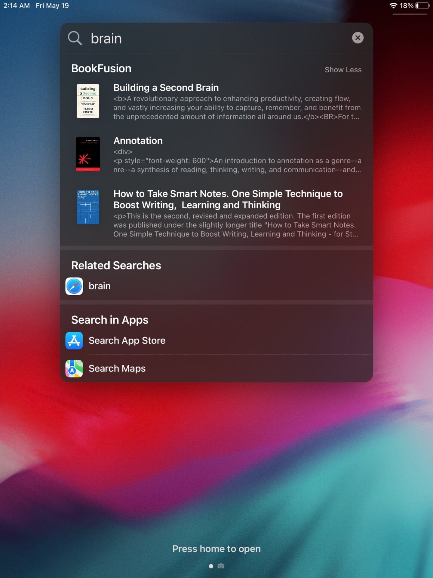BookFusion Spotlight Search Screenshots shows BookFusion showing up in Spotlight Search results.