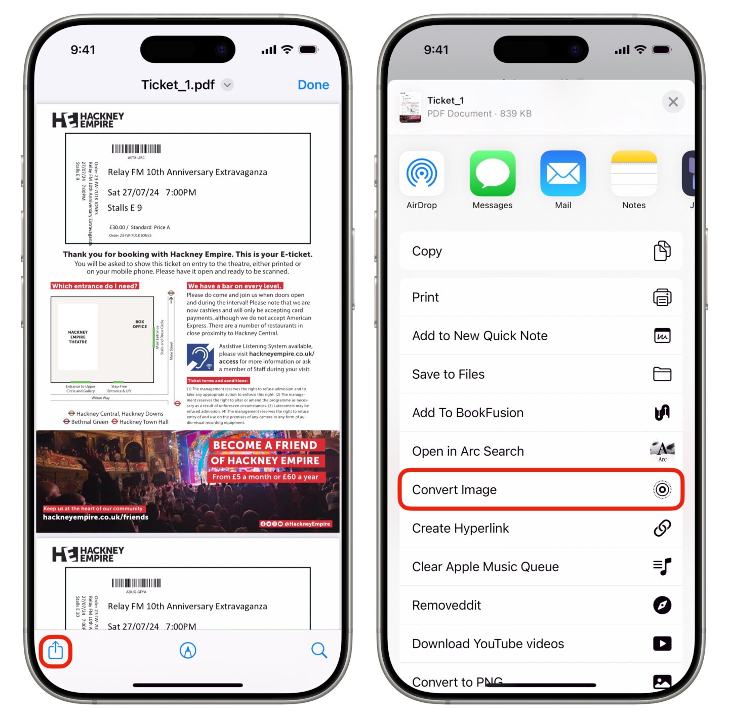 Convert PDF to JPG on iPhone Screenshots show converting a PDF to JPG on iPhone from the share sheet.
