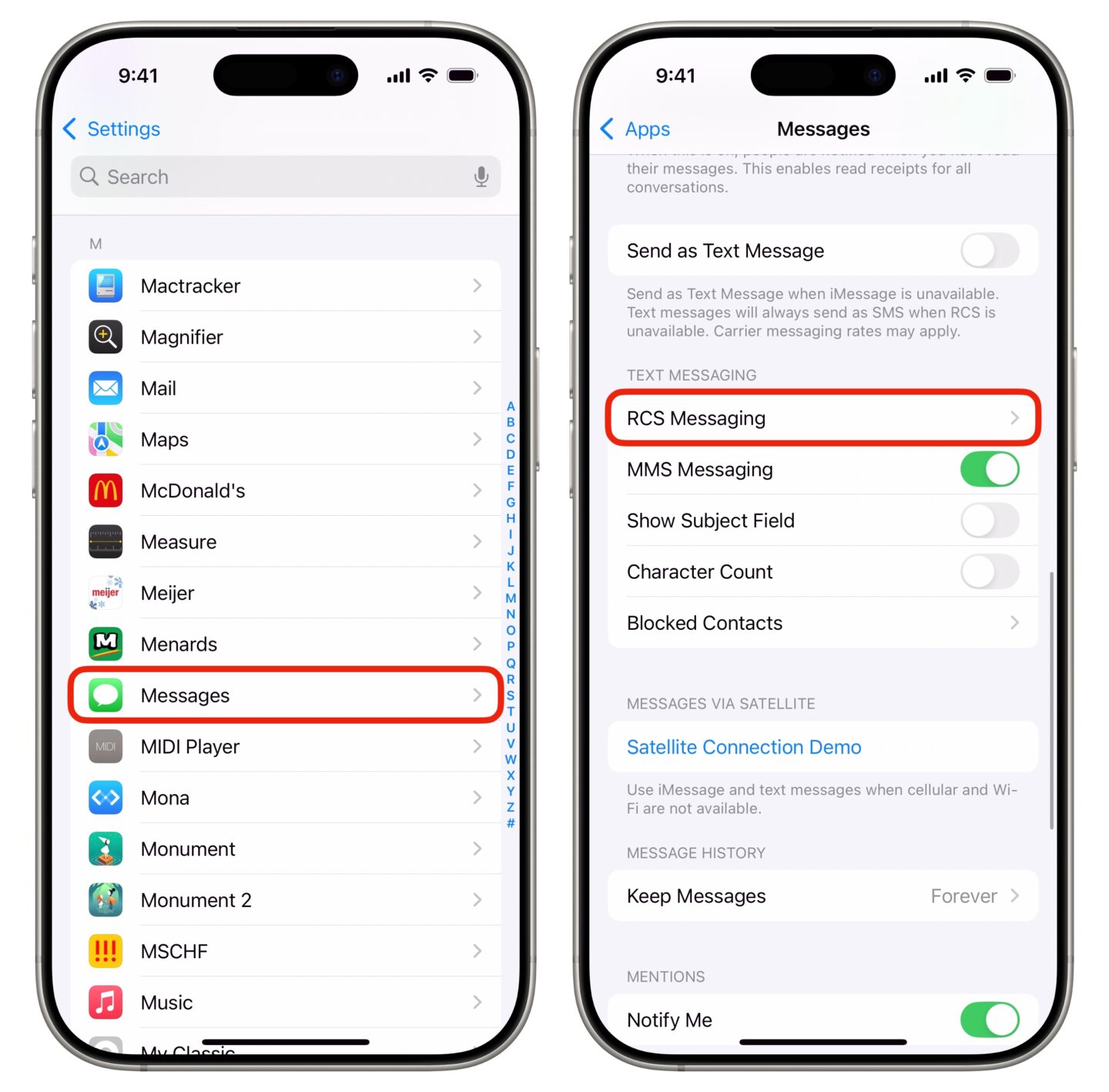 Enable RCS Messaging Enabling RCS messaging in Settings