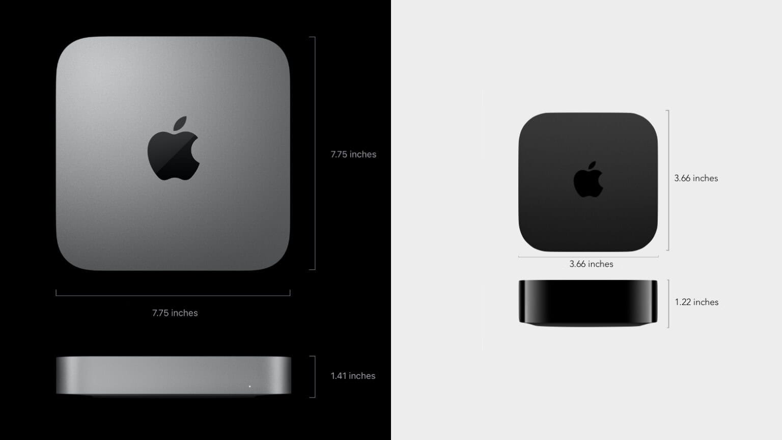 Mac mini vs Apple TV size comparison