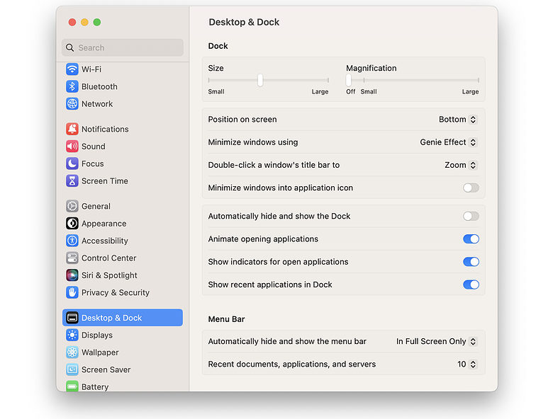 Ventura Settings Light Desktop Dock Desktop & Dock panel in System Settings